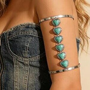 Boho Turquoise Heart Arm Cuff Adjustable Cuff Bracelet Upper Arm Band
